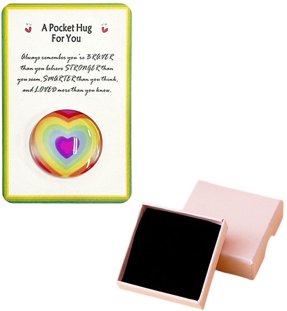 Dailygoods- Omarmingscadeau - Regenbooghart - Geschenkdoos - Bedankkaart - Lichtroze - Symbolisch cadeau - Knuffel