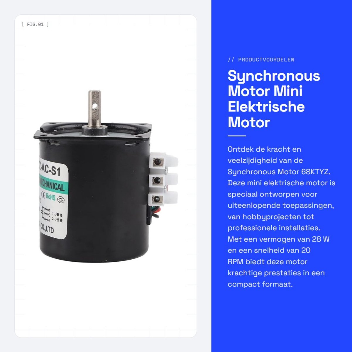 Dailygoods - Synchronous Motor - Mini Elektrische Motor - 220 V - 28 W - Permanent Magnet Motor - Geschikt voor diverse toepassingen - 68KTYZ model
