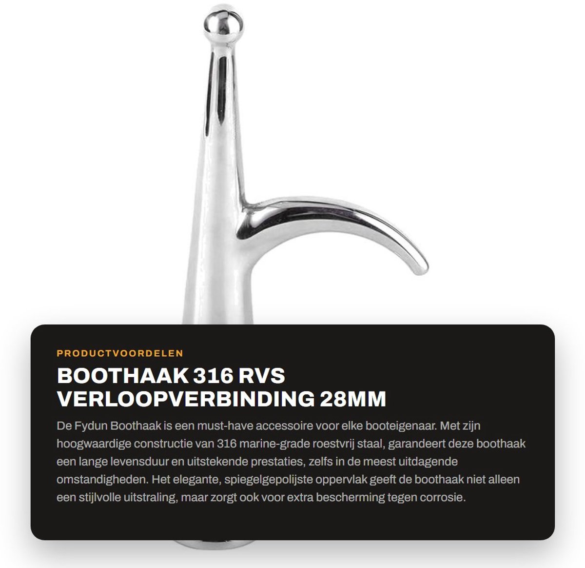 Dailygoods- Boothaak 316 Roestvrij Staal - Tapered Connector 28mm - Antislip Handvat - Schokbestendig - Lichtgewicht - Gemakkelijk Touw Gebruik