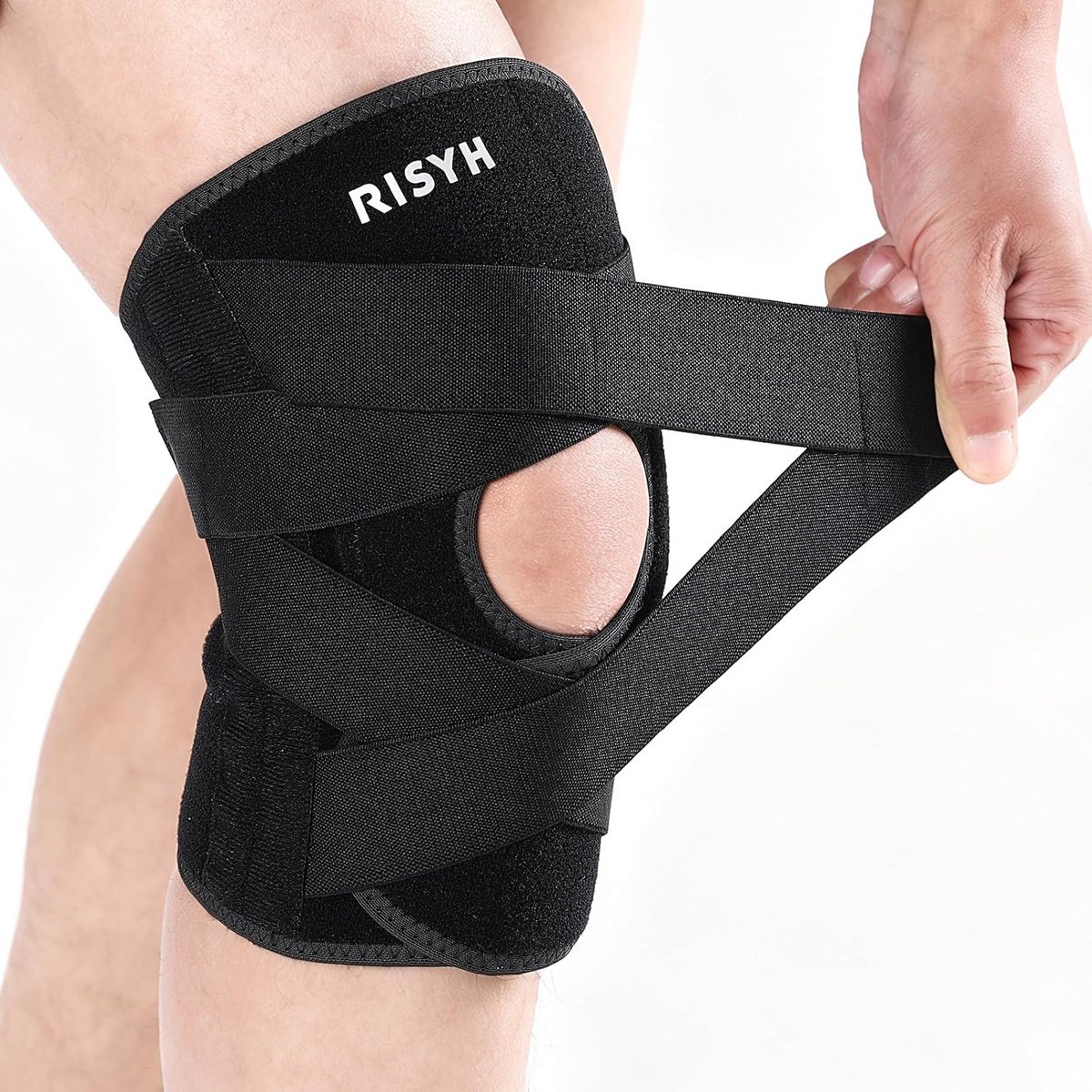 Kniebrace - Knieondersteuning - Pijnverlichting Knie - Verstelbare Kruisriem - One Size - Zwart