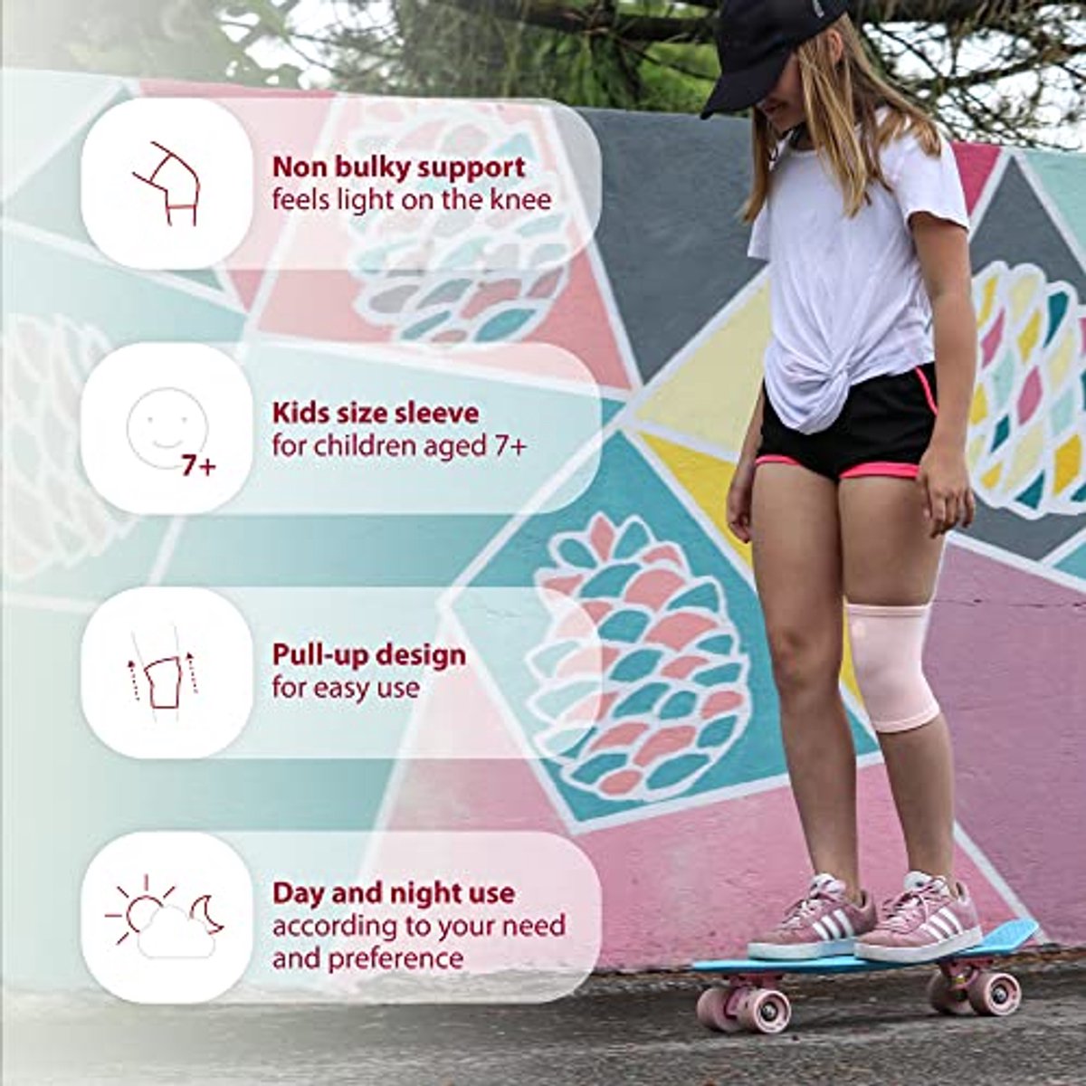 Kniebeschermer Kinderen - Kniesteun Pull-up - Sport en Activiteit - Comfortabele Pasvorm - Eén Maat - Zwart
