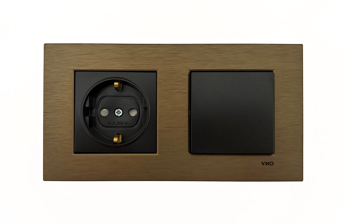 Panasonic Viko [Novella] - Schakelaar & Stopcontact combinatie - Metal Bronze/Zwart - Inbouw