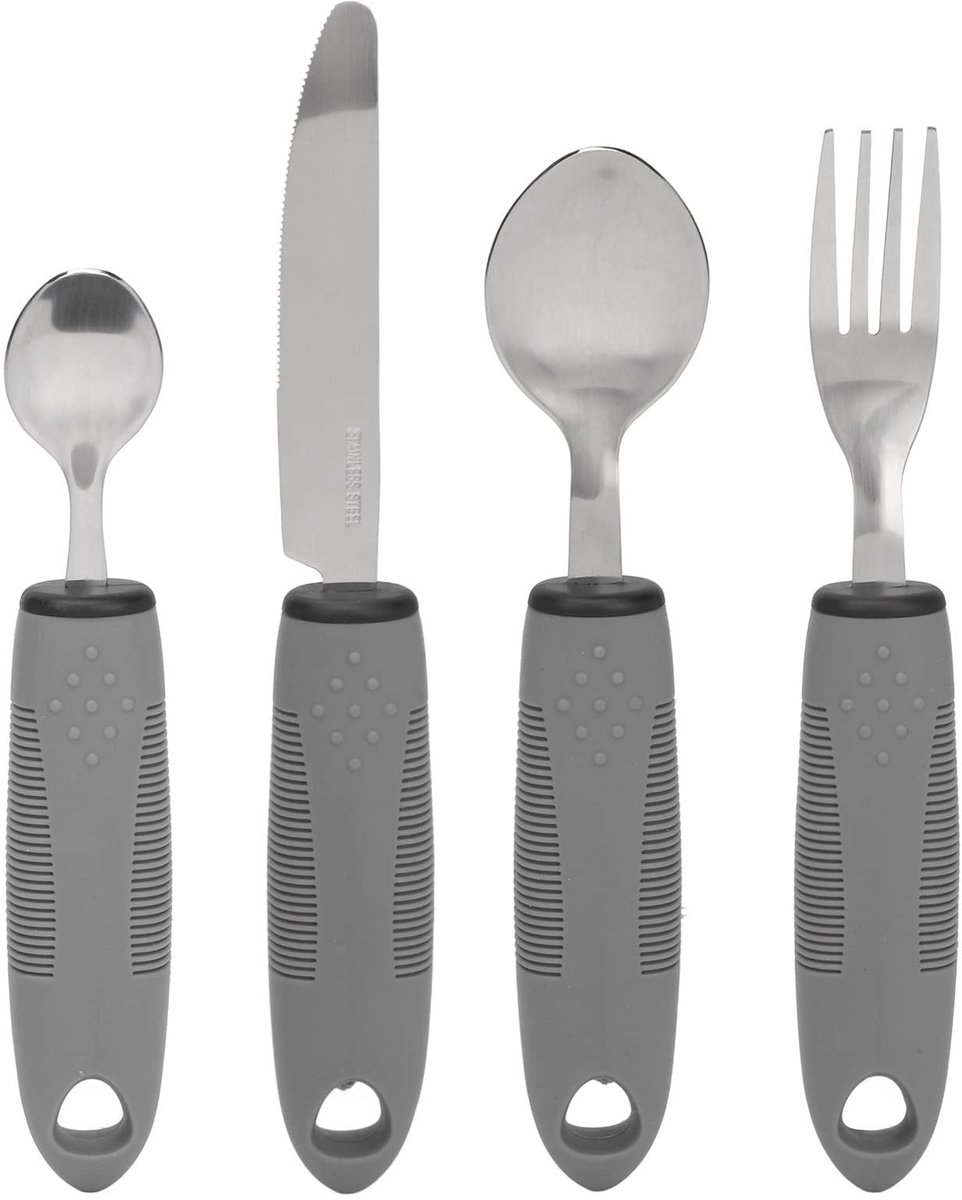 Dailygoods- Bestekset 3-delig - Antislip Handgrepen - Verzwaarde Vorken/Lepels/Mes - Roestvrij Staal - Geschikt voor Artritis/Trillingen - Glad Gepolijst - Aangepast Bestek