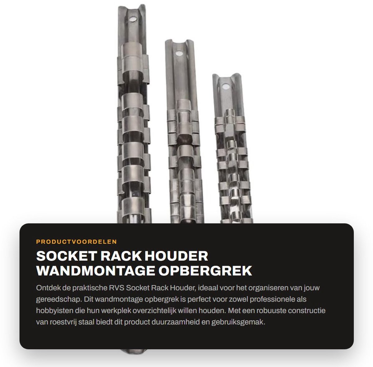 Dailygoods- Socket Rack Roestvrij Staal - 3-voudige Houder - Wandmontage - 8 Clips - Geschikt voor 1/4in, 3/8in, 1/2in Sockets - Duurzaam en Efficiënt - Opbergrek