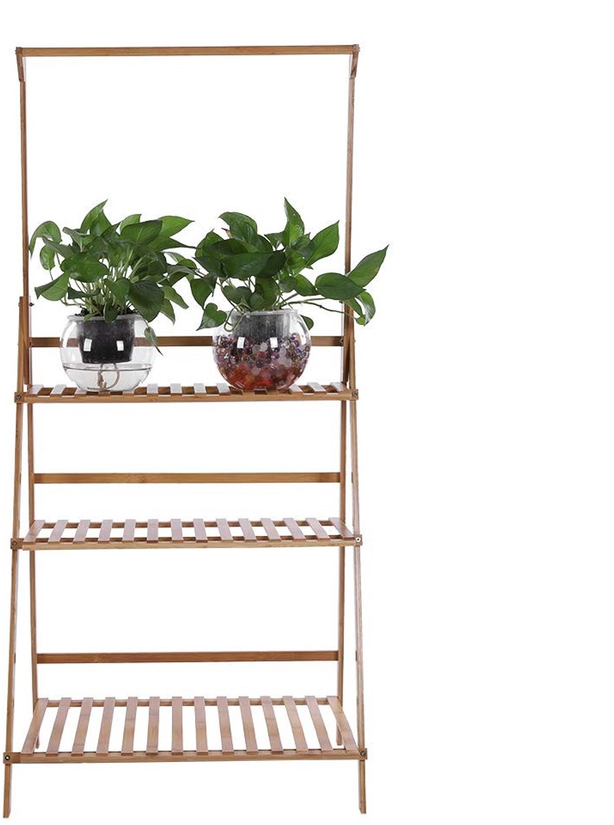 Dailygoods- Bloemenrek Houten - Bloemenstandaard - Plantenrek - Opbergrek - 3 Planken - 96x68,5x40cm - Duurzaam en Veilig