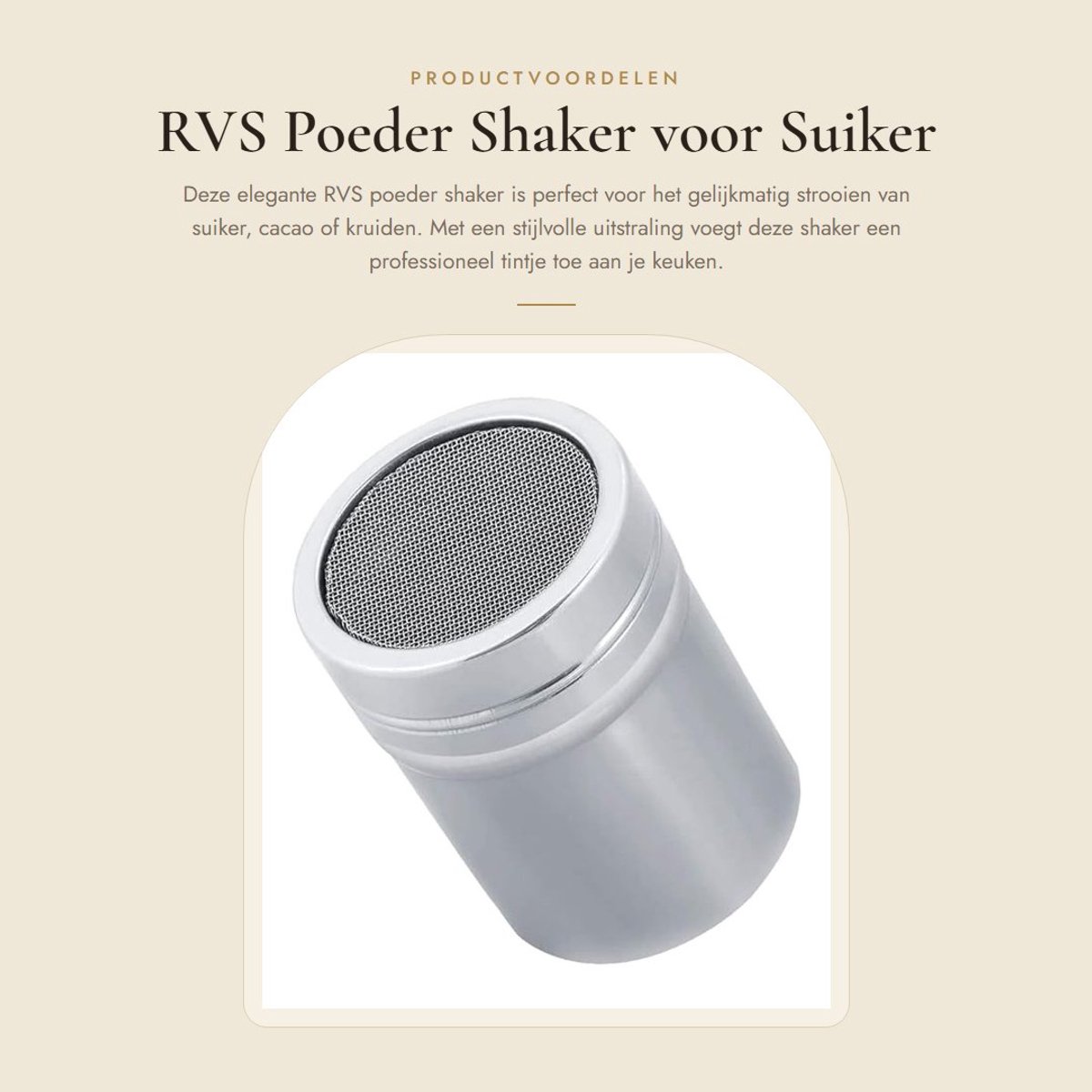 Dailygoods- Shaker RVS - Poeder Shaker - Cacaopoeder/Chocolade Shaker - Suiker/Peper Zeef - Verstelbare Maat S/M - 100% Gloednieuw - Poederdispenser