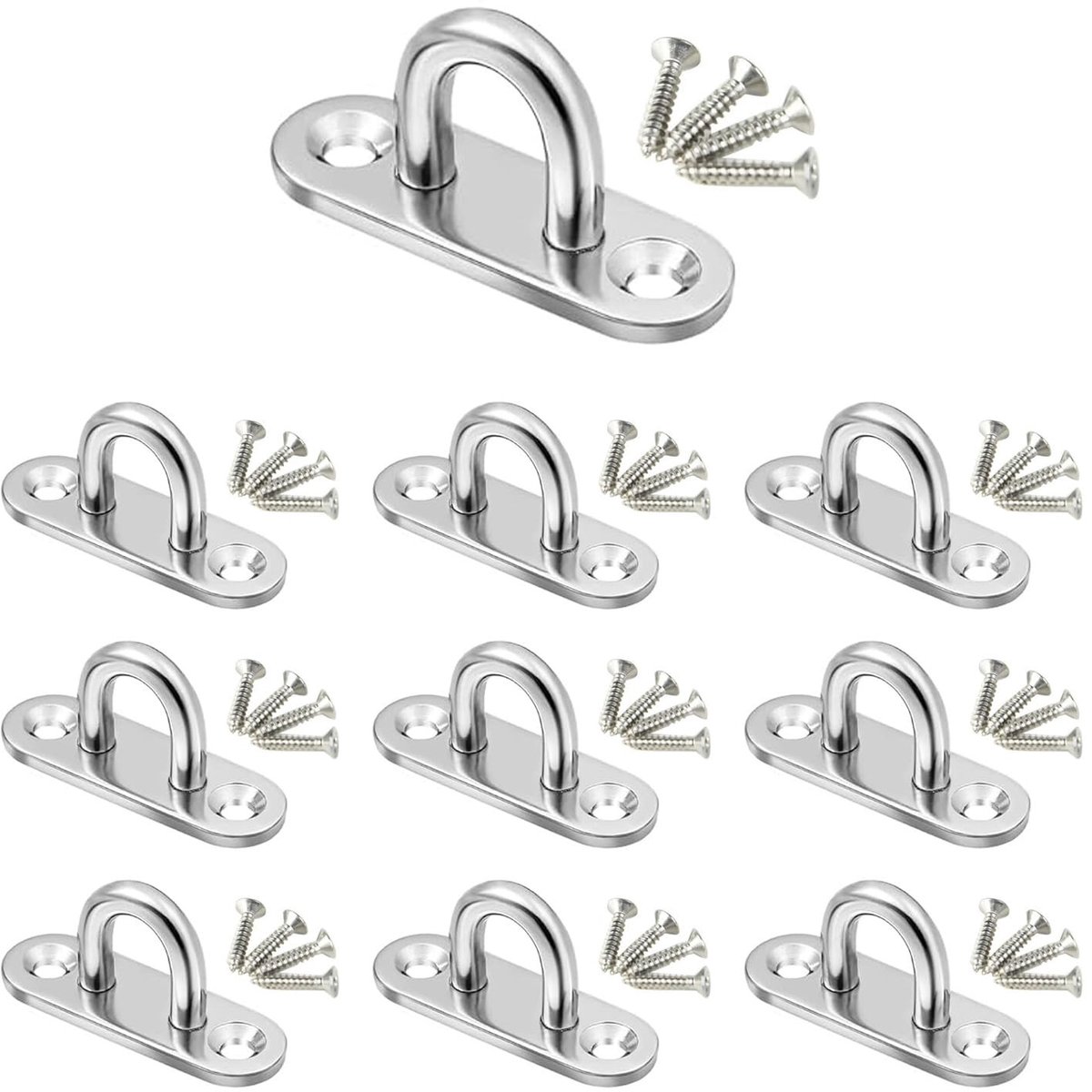 Dailygoods- Oogplaat 10pcs - Roestvrij Staal - Hoog draagvermogen 0-80 kg - Beugel voor bevestiging - Geschikt voor haken - Voor binnen/buiten gebruik - Ooghaak