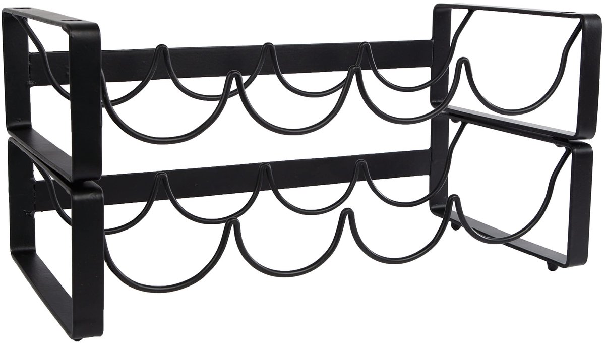 Dailygoods- Flessenrek stapelbaar - Wijnrek - Drankrek - Flessenhouder - Zwart metaal - 11x40x20 cm - Wijnhouder