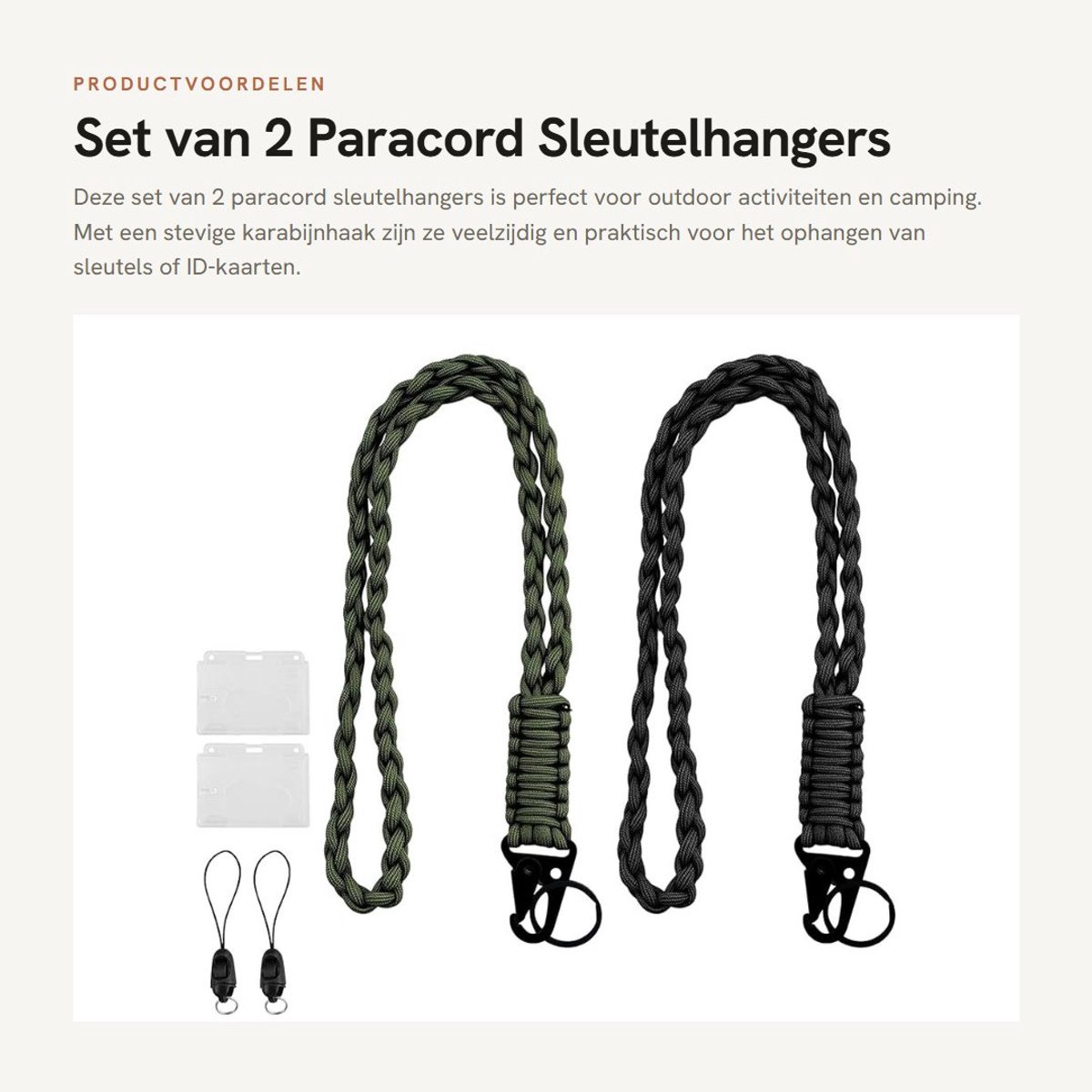 Dailygoods- Sleutelhanger Paracord 2 stuks - Sleutelkoord met karabijnhaak - ID-kaarten houder - Outdoor - Camping - Hoogwaardig materiaal
