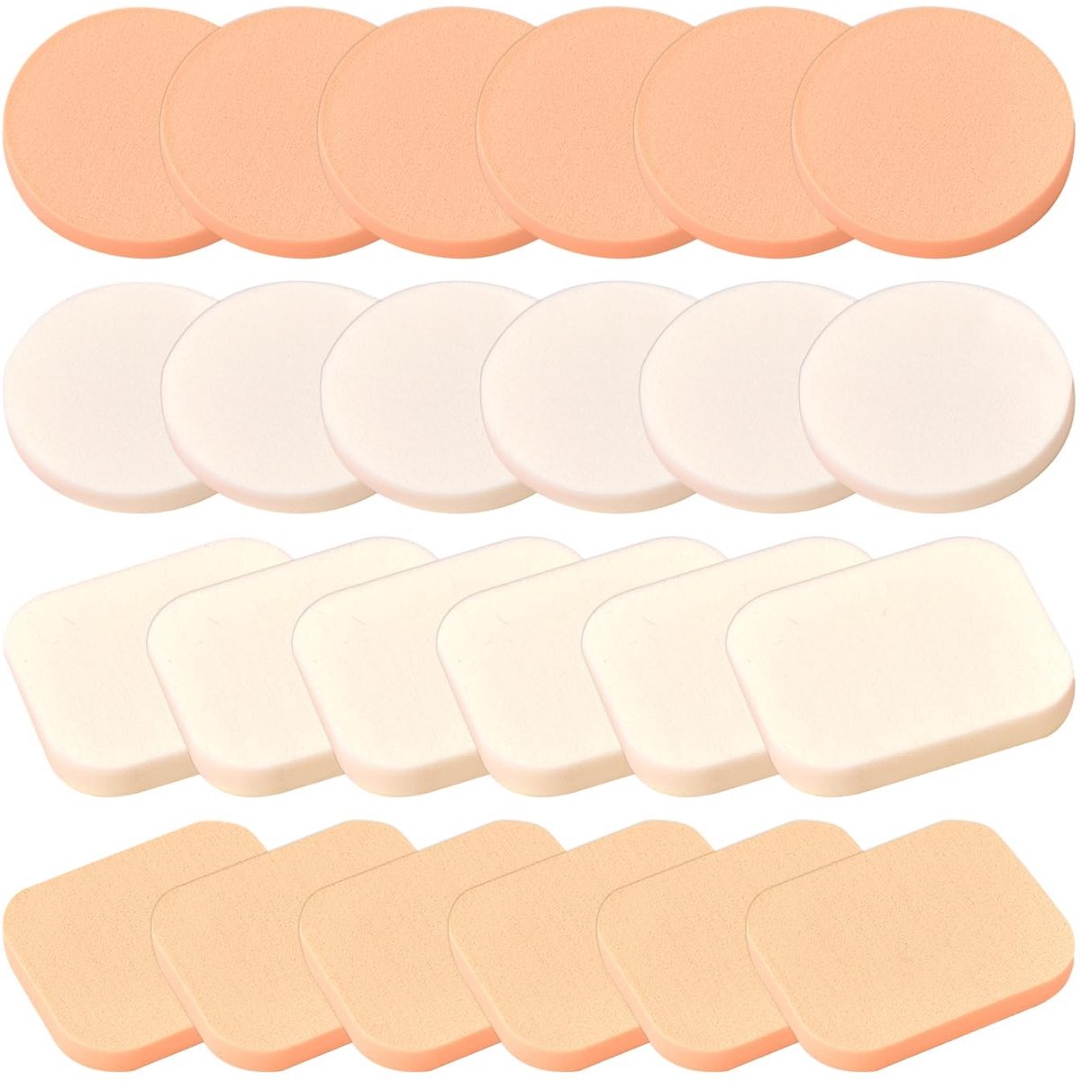 Dailygoods- Make-upsponzen 24 Stuks - Ronde/Vierkante Poederkwasten - Natuurlijke Latex - Voor BB-Crème/Foundation - Nat/Droog Gebruik - Make-up Spons