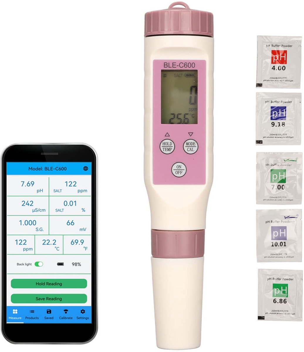 Dailygoods - Digitale pH Meter - Waterkwaliteitsmeter - Met Bluetooth verbinding - Voor Hydroponics en Aquaria - Meet nauwkeurig pH waarde - Geschikt...