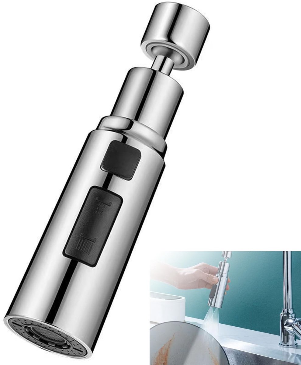 Dailygoods- Kraanverlenging Hoogwaardige Kwaliteit - Kraan Bevestiging - Waterbesparende Kraan - 3 Modi - 360° Draaiend - Geschikt voor Keuken en Badkamer - Keukenkraan