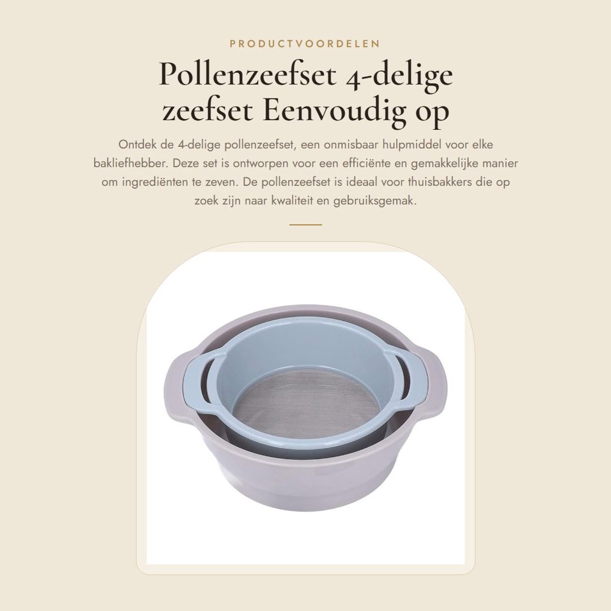 Dailygoods- Pollenzeefset 4-delig - Lichtgewicht - Voedselveilig PP - Stapelbaar Design - Trimschaal met Mesh - Eenvoudige Opslag - Zeefset