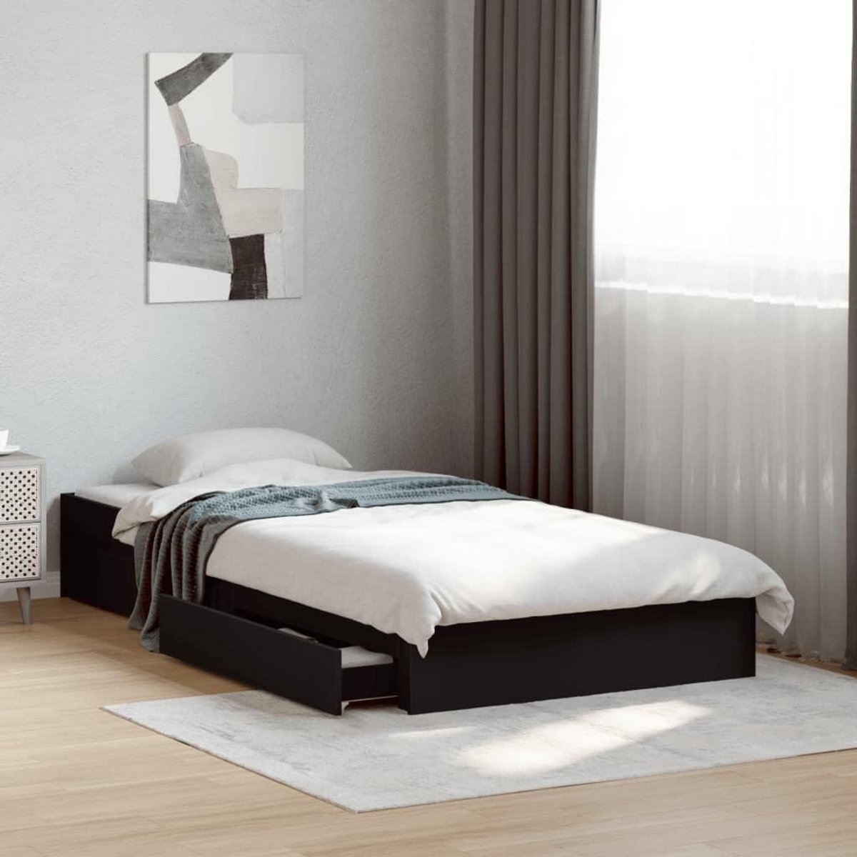 Bedframe met lades - Eenpersoonsbed - Opbergen en slapen - Stevige lattenbodem - 90x190 cm