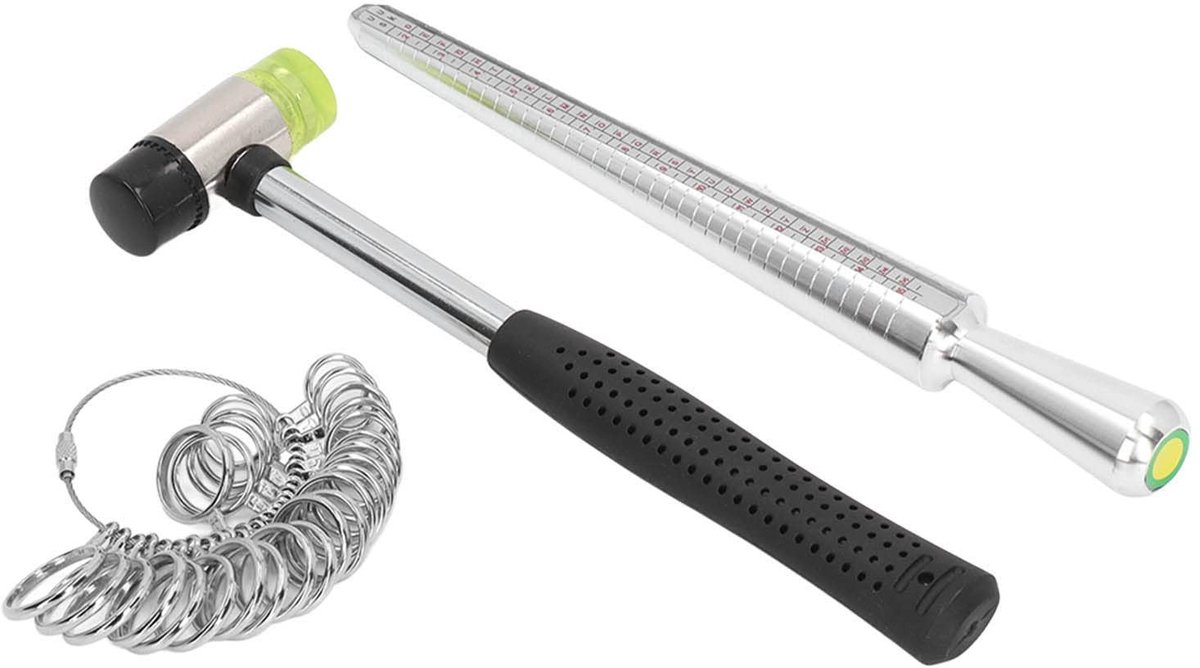 Dailygoods- Ringmeter Hoogwaardig Aluminium - Vingermaatmeter - Sieradenhamer - Lichtgewicht - Draagbaar - 4 Maten - Vingermeter