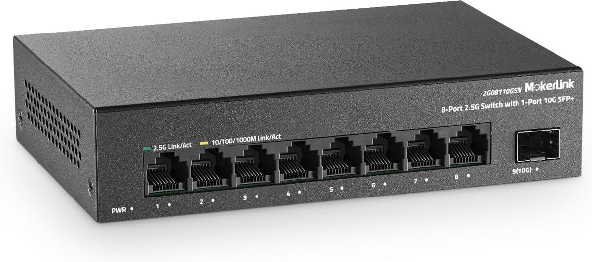 Ethernet Switch - Netwerk Hub - Snelle Dataoverdracht - 8x 2.5G poorten - Mini Formaat - Metaal