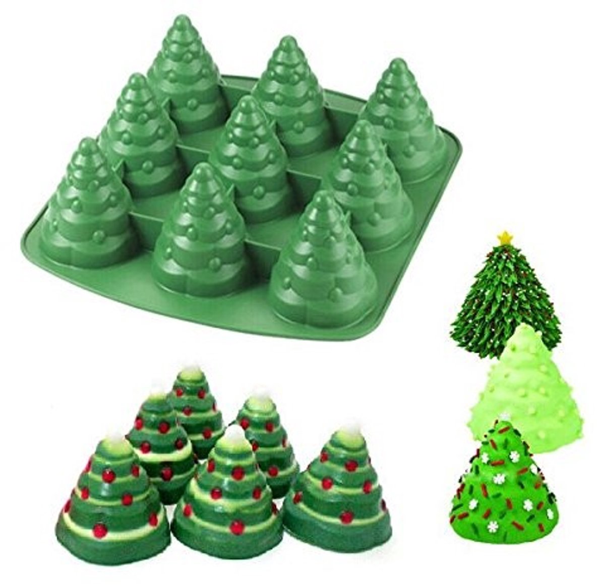 Dailygoods- Bakvorm 3D Kerstboom - Siliconen Bakvorm - Hoge Temperatuurbestendigheid - 9 Kerstbomen - 28,8 x 26 x 7,2 cm - Voedselveilige Materiaal - Taartvorm