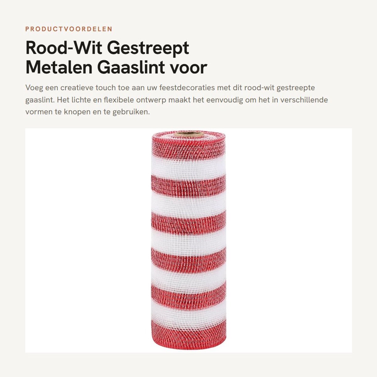 Dailygoods- Gaaslint 26 cm - Rood-wit gestreept - Decoratie lint - Feestelijke sfeer - Cre