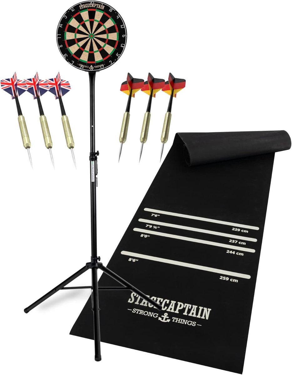 Dartbord Compleet Set - Standaard Dartbord - Darts Spelen - Extra Dun Staal - 45.72 cm - Zwart