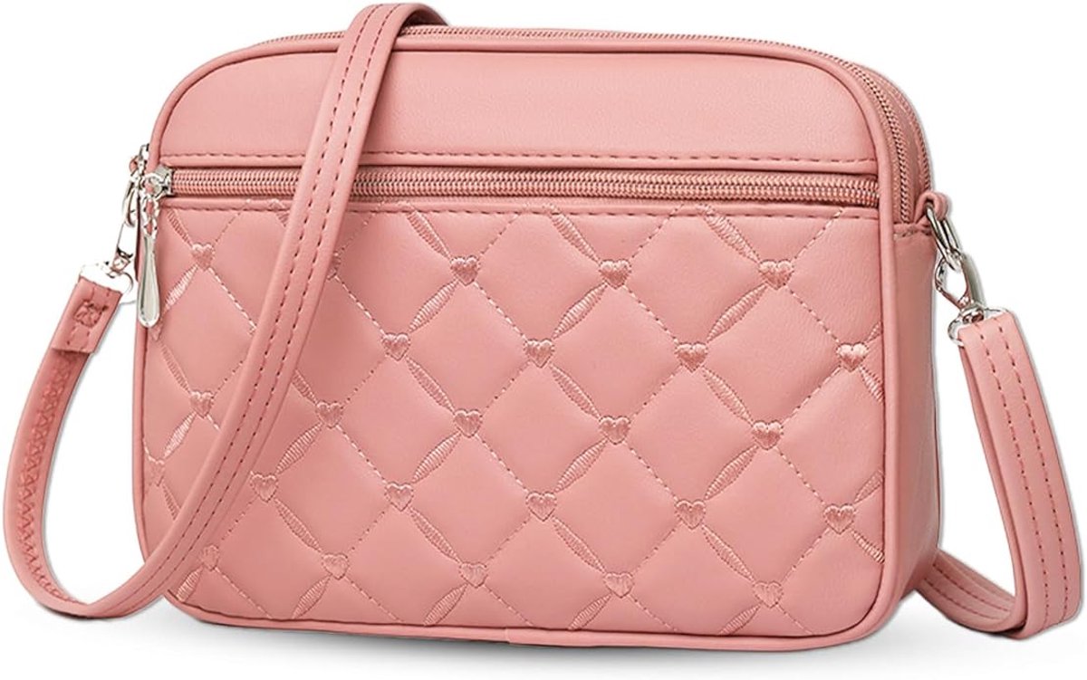 COOAU - Dames Gesteppte Crossbody Tas - Kleine Hartgestikte PU-Leder Schoudertas - Meerderrits Casual Dagelijkse Tas