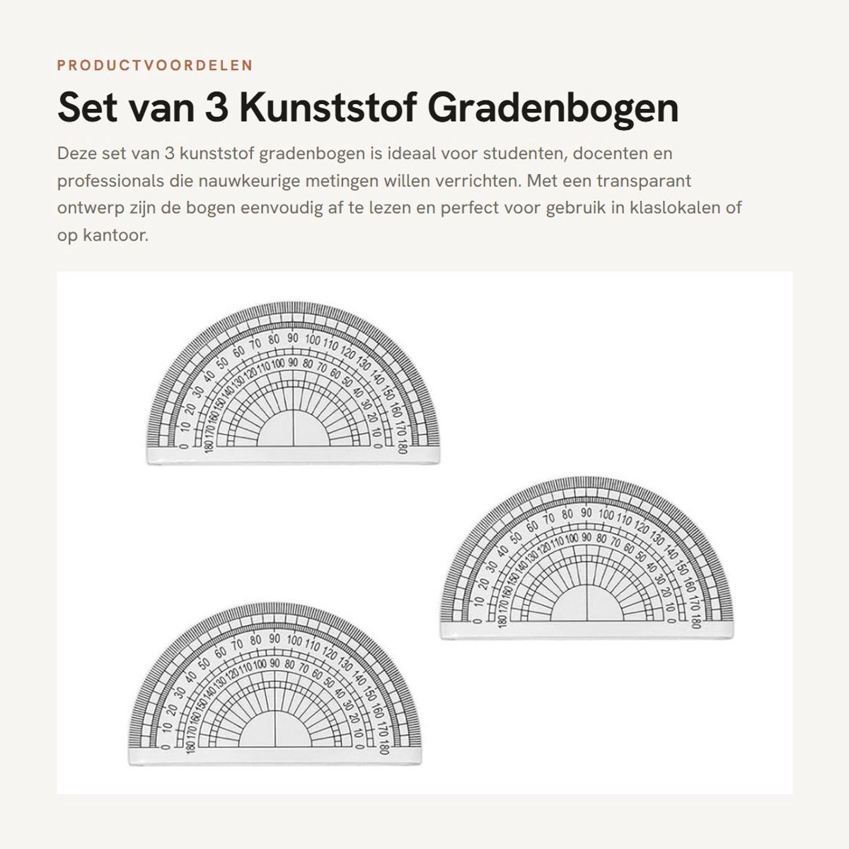 Dailygoods- Gradenboog 180 Graden - 3-Pack Kunststof - Transparant - Hoekmeting - Wiskunde - Duidelijke Schalen - Meetinstrument