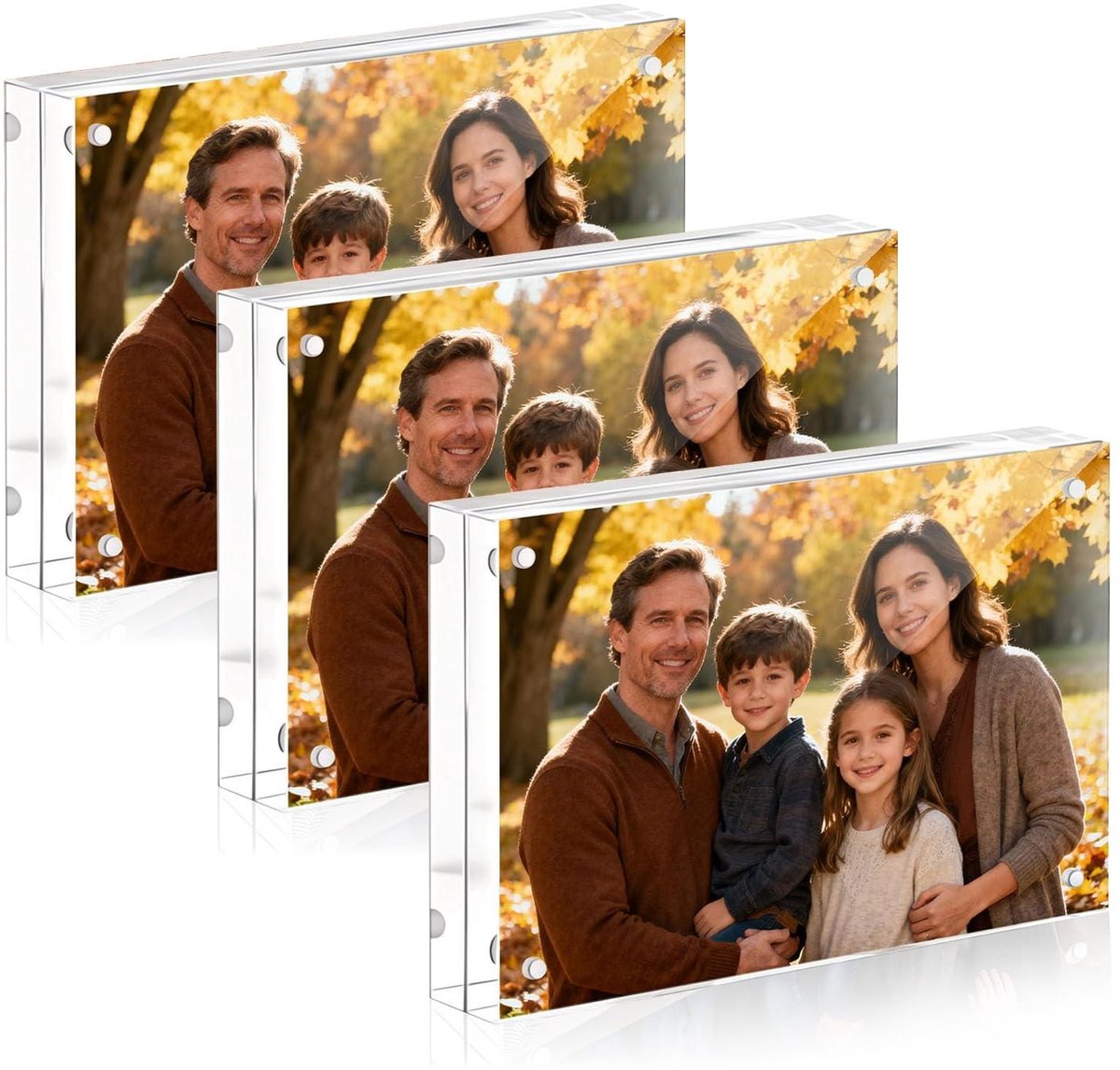 Dailygoods- Fotolijst Mini - 3 Stuks - Magnetische Fotolijst 6x9 cm - Frameloos - Transparant Acryl - Desktop Beeldweergave - 8 mm Dikte
