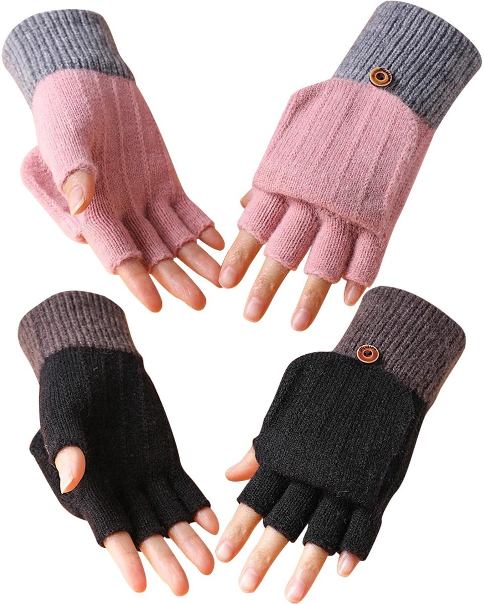 Dailygoods- Vingerloze Handschoenen - Thermische Winterhandschoenen - 2 Paar - Flip-Top Wanten - Geschikt voor Skiën/Fietsen - Vrije Maat - Warm en Zacht