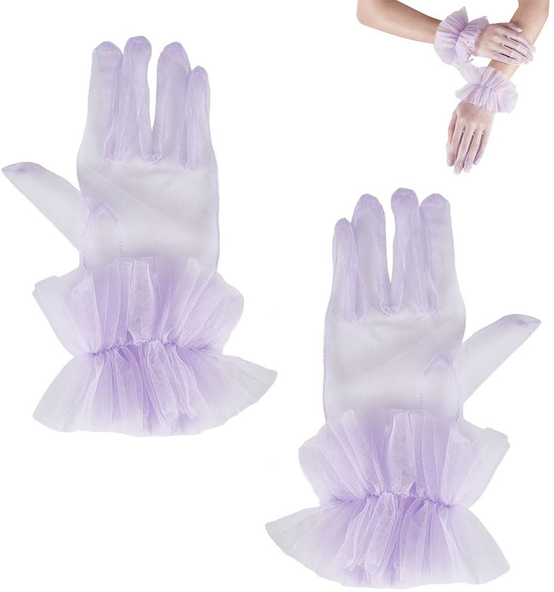 Dailygoods- Handschoenen Dames Korte Tule Ruche - Elegante Avondhandschoenen - Ademend Polyester - Formele Jurk Handschoenen - Geschikt voor Bruiloft - 1 Paar Lila - Bruidshandschoenen