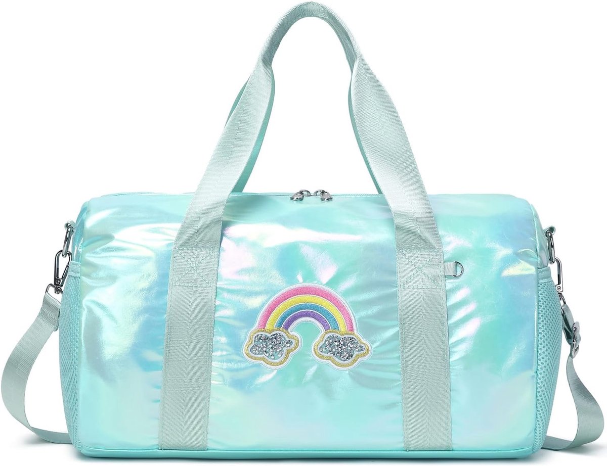Sporttas Meisjes - Dans Gymtas - Weekend Reis - Droog Nat Compartiment - 35.7x21x21cm - Regenboog Groen