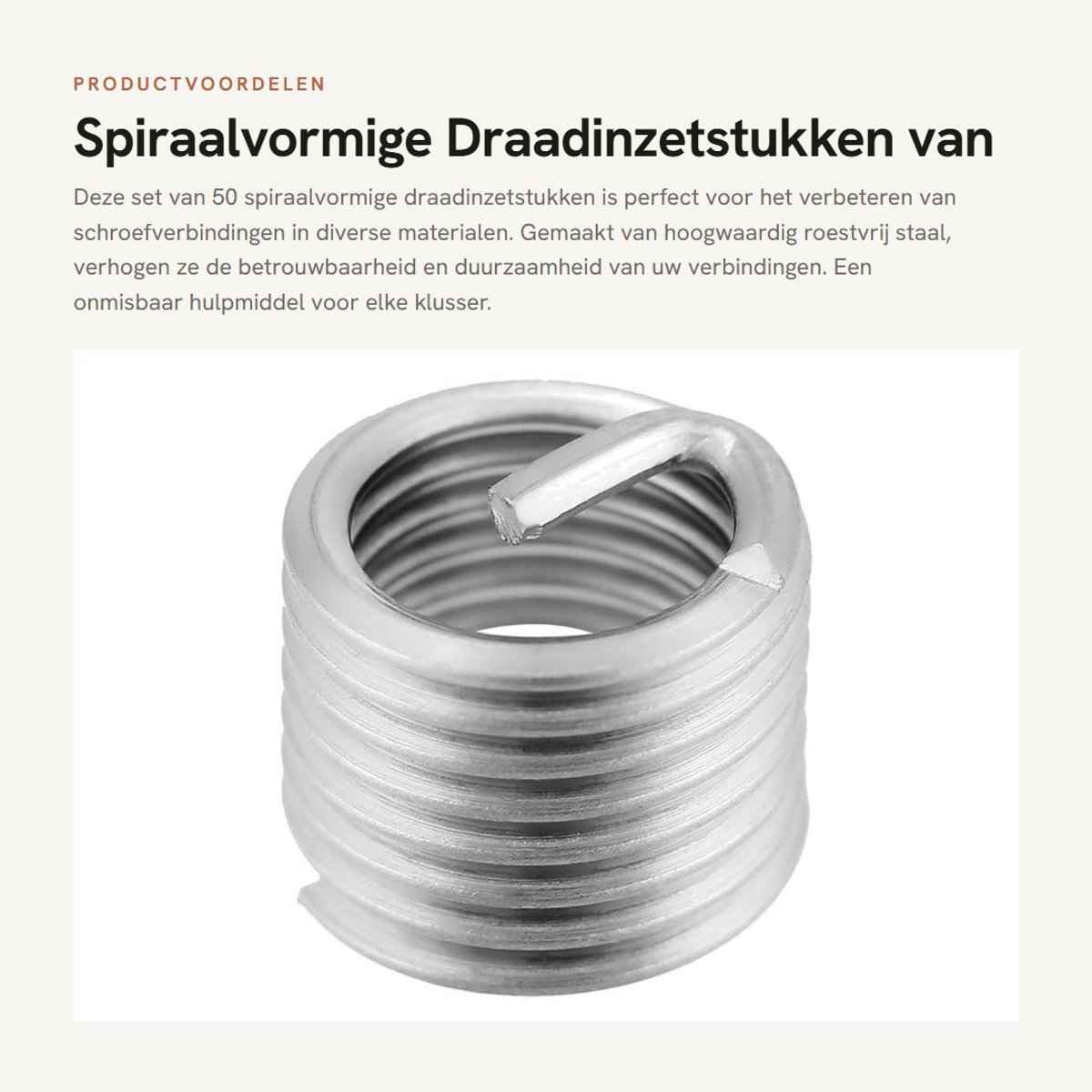 Dailygoods- Draadinzetstuk Roestvrij Staal - Spiraalvormig - 50 Stuks - Schroefdraad M8 x 1,25 x 1,5D - Verbeterde Verbindingsprestatie - Draadbescherming - Schroefdraadinsert
