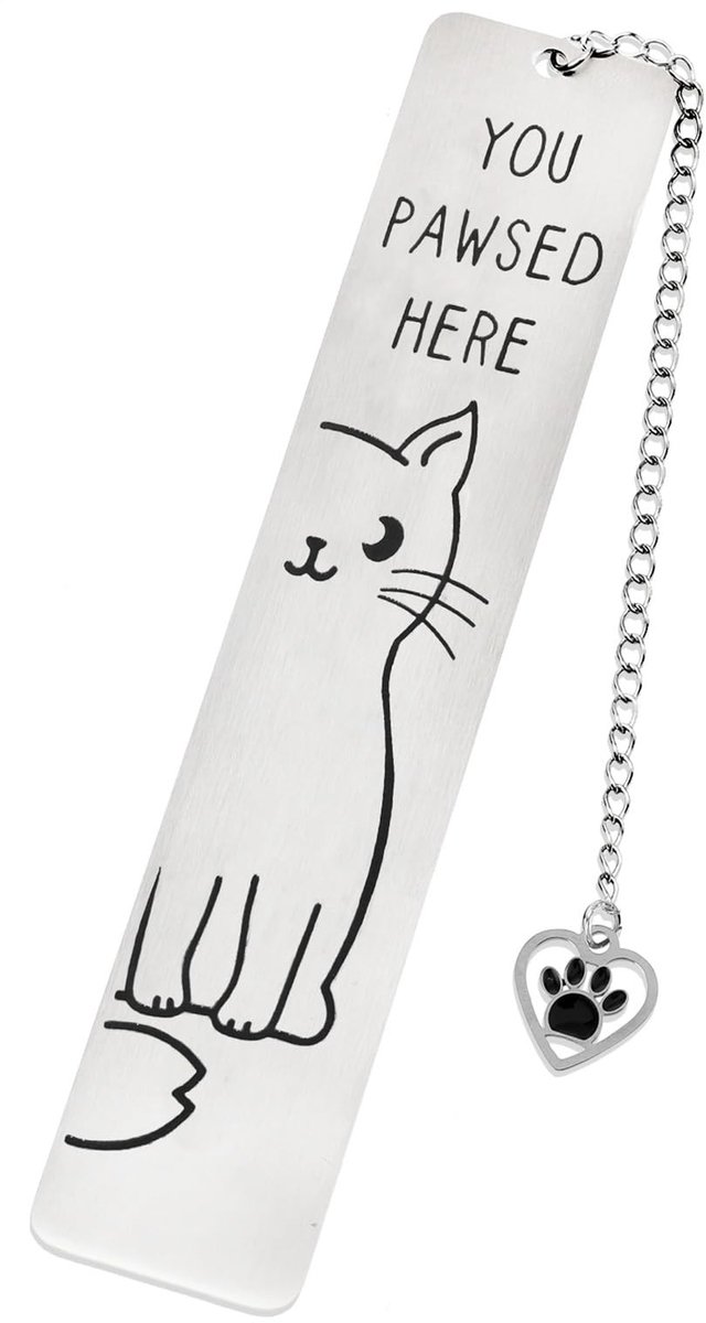 Dailygoods- Boekenlegger Schattig Kattenpatroon - Metalen Bladwijzer - Roestvrij Stalen - Cadeau voor Lezers - 13 cm Lengte - Grappig Ontwerp