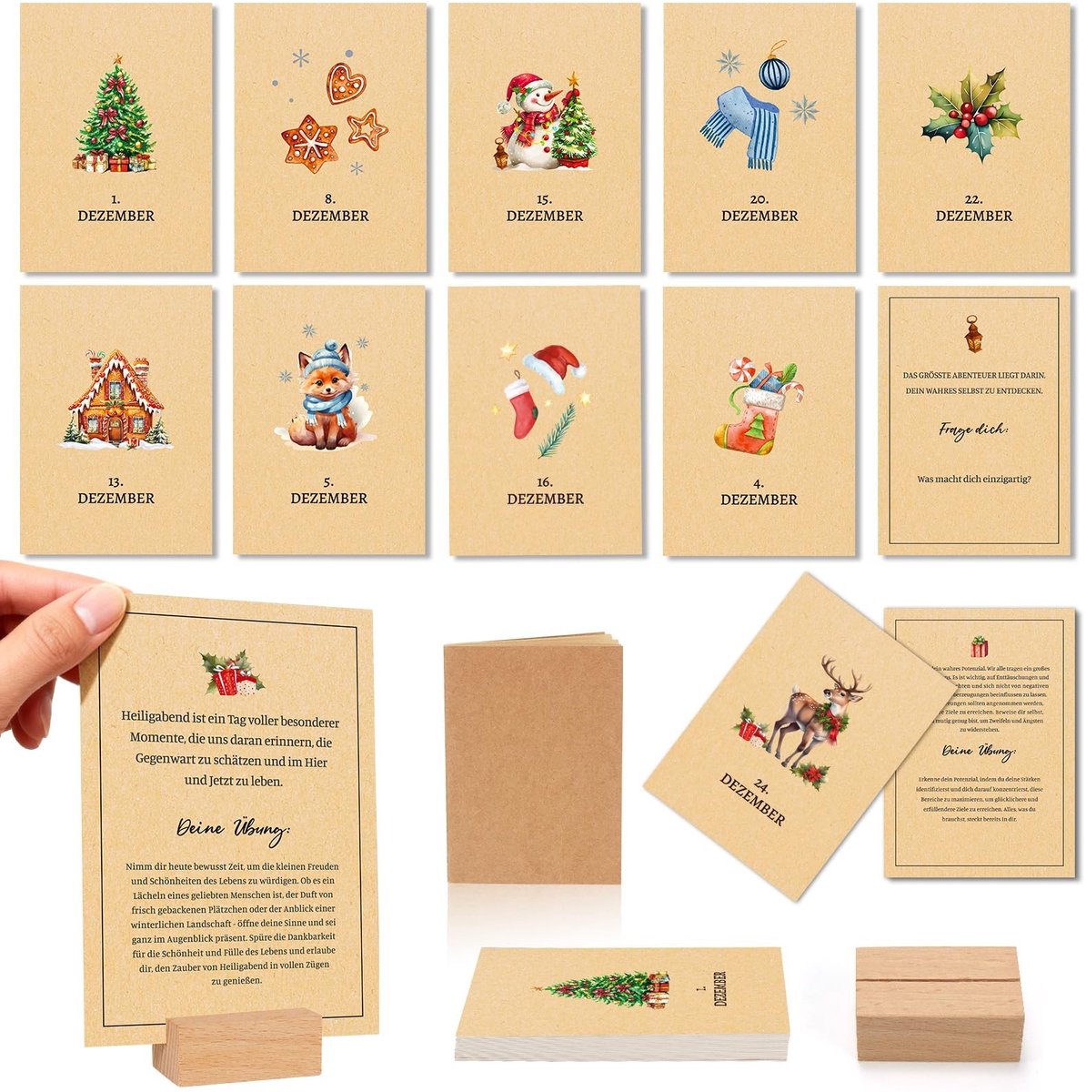 Dailygoods- Adventskalender 2025 - Tafelkalender - 24 Mindfulnessoefeningen - Spreuken - Voor Vrouwen - Uniek Cadeau - Mindfulness Kalender