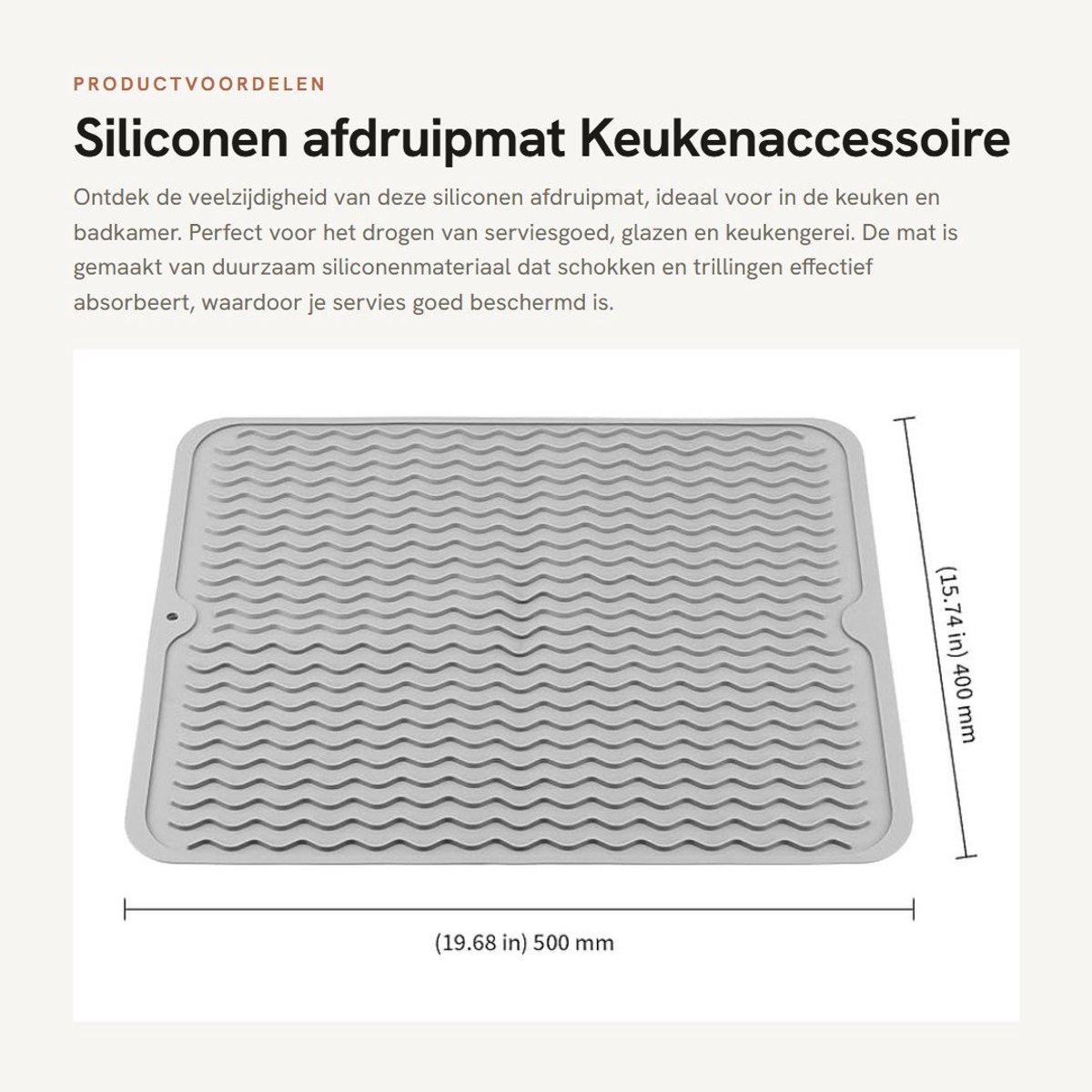 Dailygoods- Afdruipmat 50 x 40 cm - Siliconen - Antislip - Hittebestendig - Duurzaam - Gemakkelijk te reinigen - Droogmat