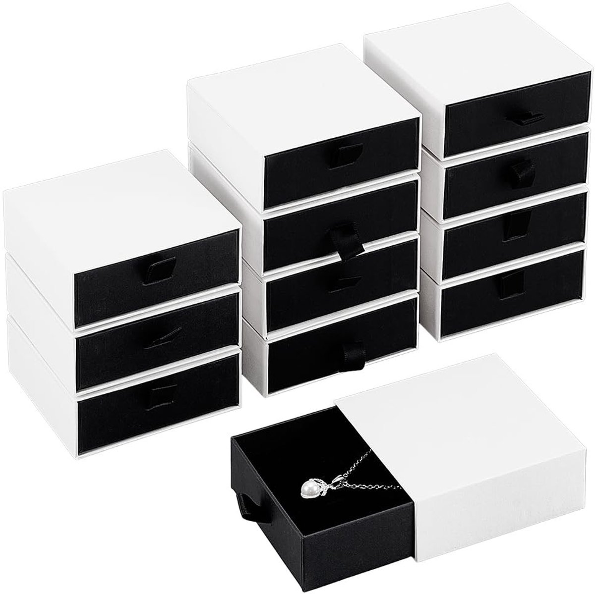Dailygoods- Sieradendoosjes 12-pack - Kleine Opbergdozen - Papieren Organizer - Gevoerde Doosjes - Voor Kettingen/Ringen/Oorbellen - Afmetingen 90x89x35 mm - Opbergdoosjes