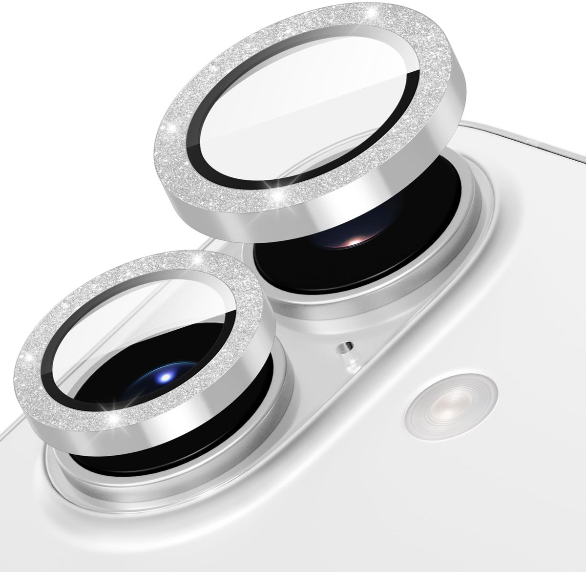 Dailygoods- Camera Lens Protector Glinsterende Poederdecoratie - Aluminium Ring - HD-Glas - Camerabescherming - Voor iPhone 17 - Schokbestendig - Lensbeschermer