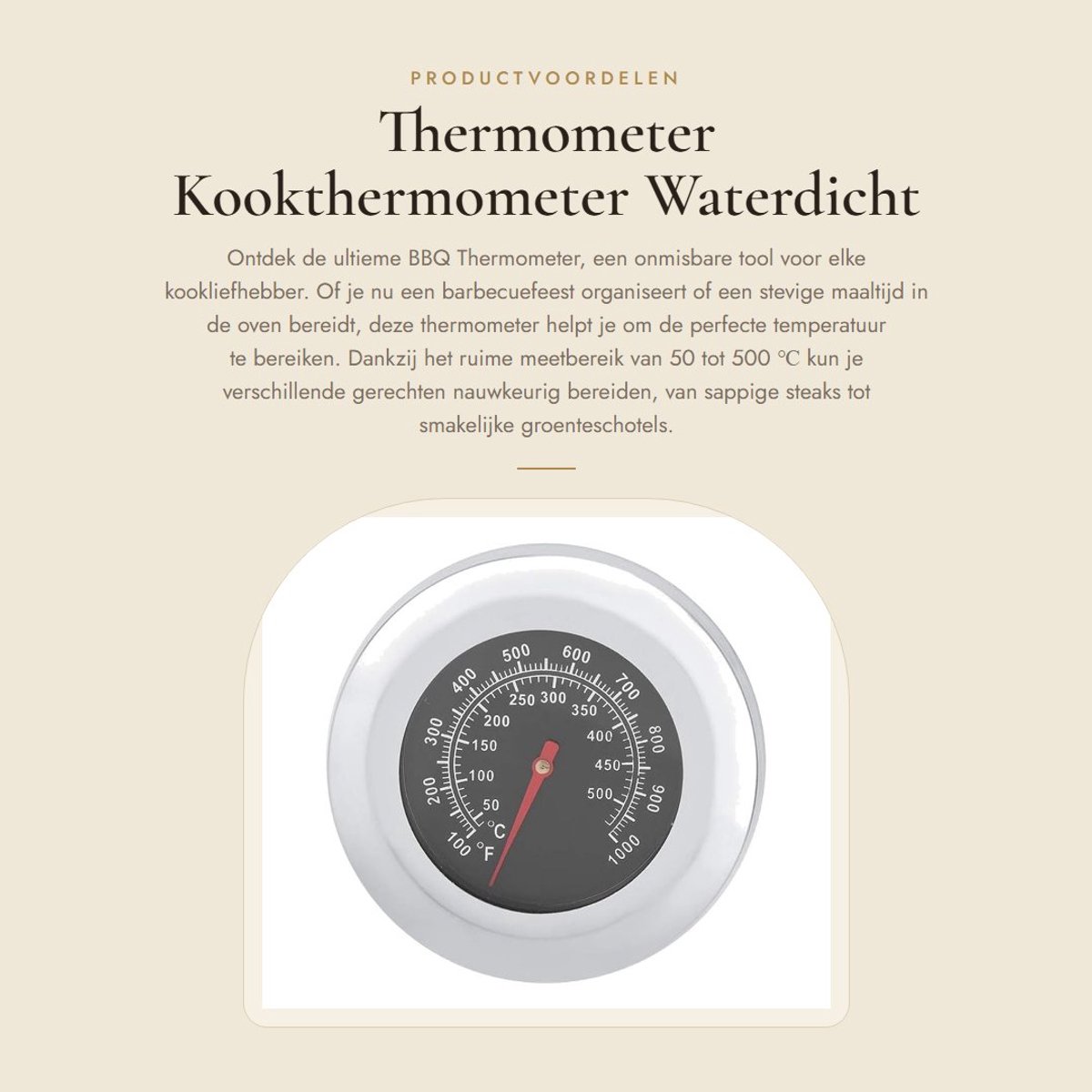 Dailygoods- Kookthermometer Digitaal - Grill Thermometer - Waterdichte Thermometer - Roestvrij Staal - Meetbereik 50-500 ℃ - Grillthermometer