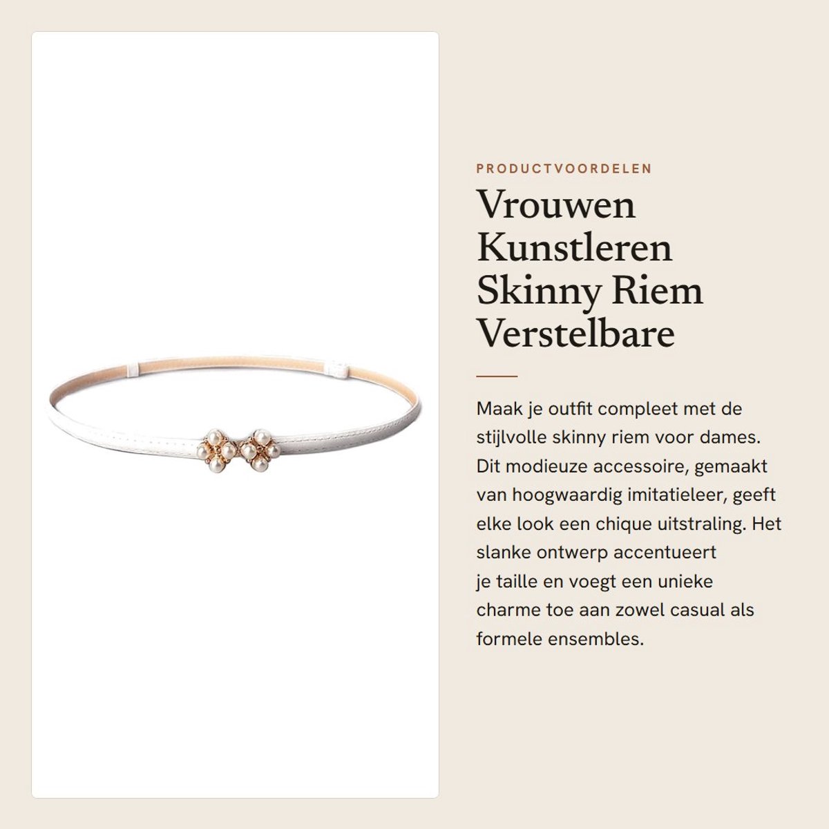 Dailygoods- Riem Verstelbaar 50-93cm - Kunstleren Skinny Riem - Dames Riem - Tailleband - Metalen Gesp - Modieus Accessoire