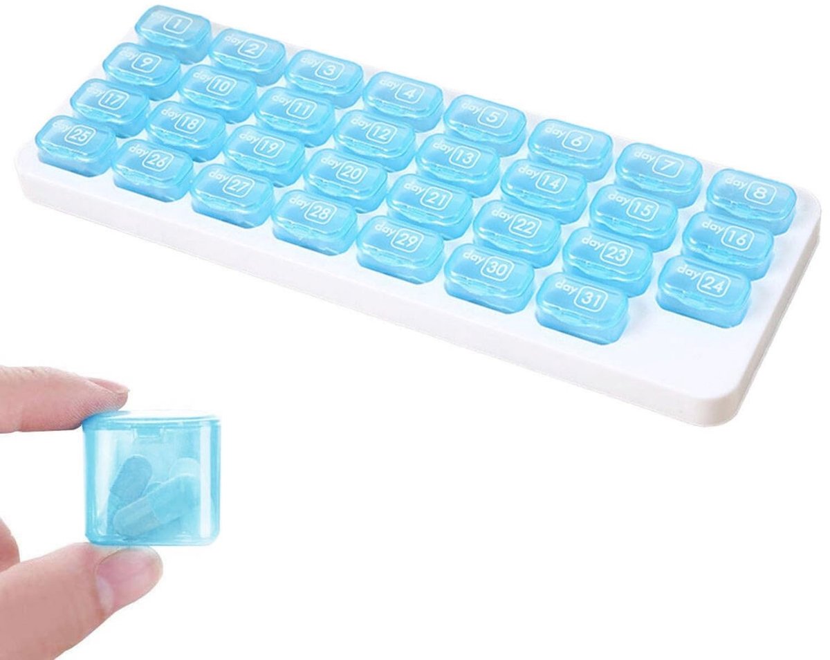 Dailygoods - Pillen-Organisator-Doos - Maandelijkse Medicijnen Box - Handig en Draagbaar - 31 Dag Compartimenten - Ideaal voor Medicijngebruikers - Co...