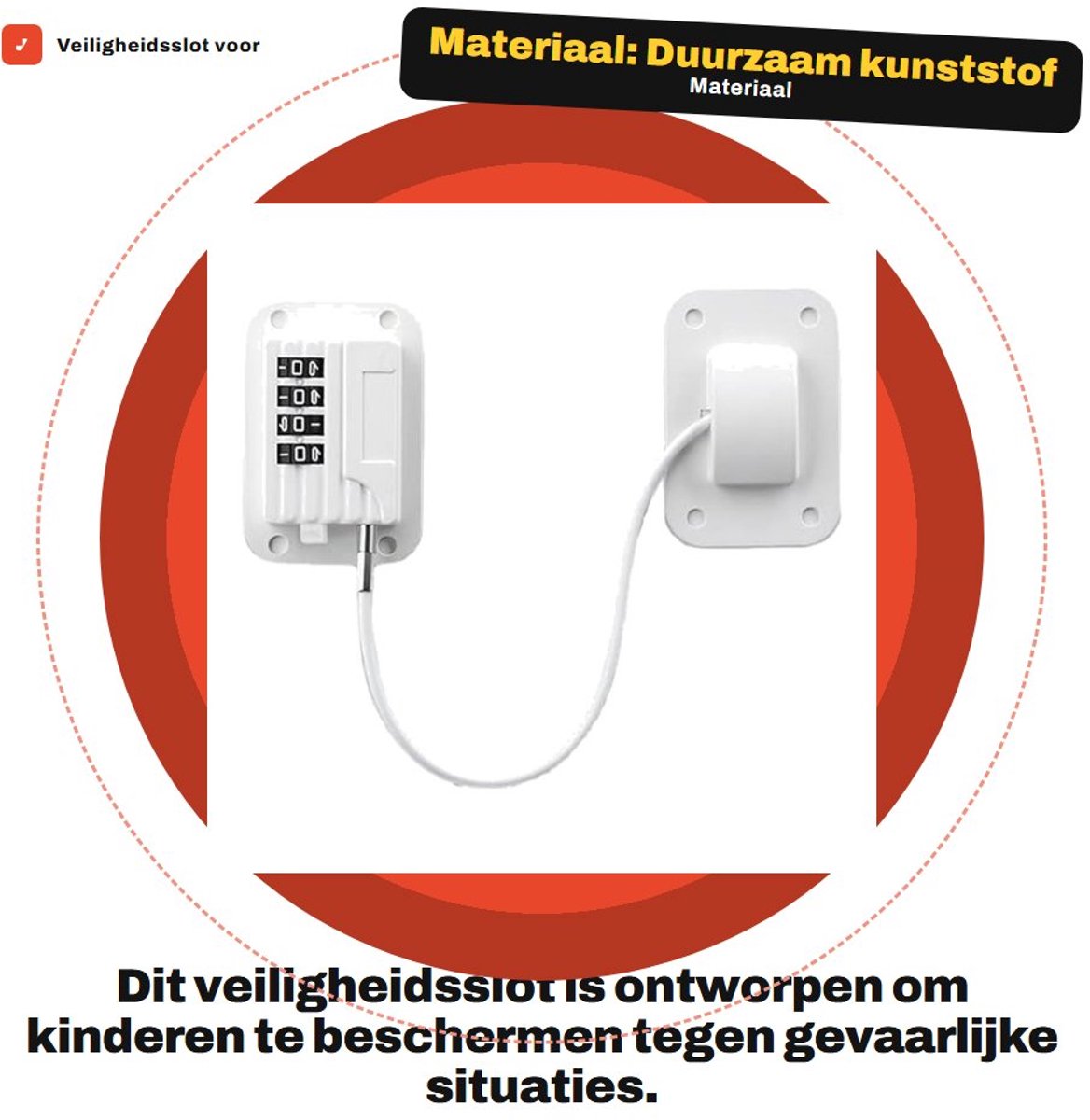 Dailygoods- Veiligheidslot Kind - Deurslot met Code - Kabelslot - Zelfklevend - Kunststof - Inclusief Montage Schroeven