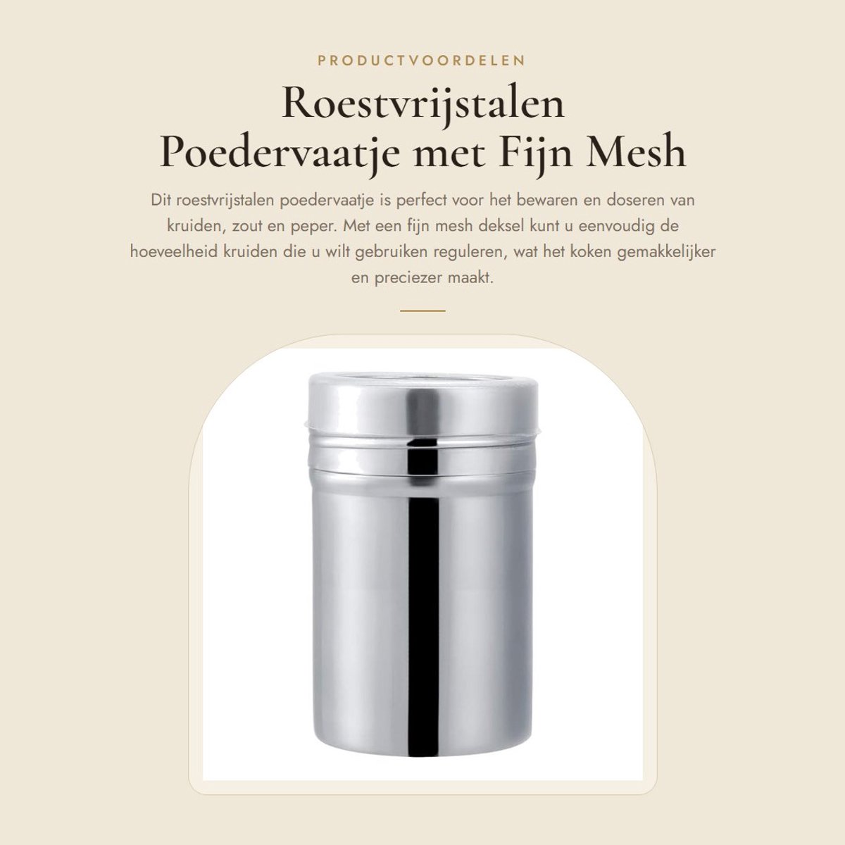 Dailygoods- Poeder Shaker Roestvrij Staal - Herbruikbare Kruidenpot - Zout/Peper Pot - Fijn Mesh Deksel - Keuken/Kruidenopslag - Veilig en Hoogwaardig