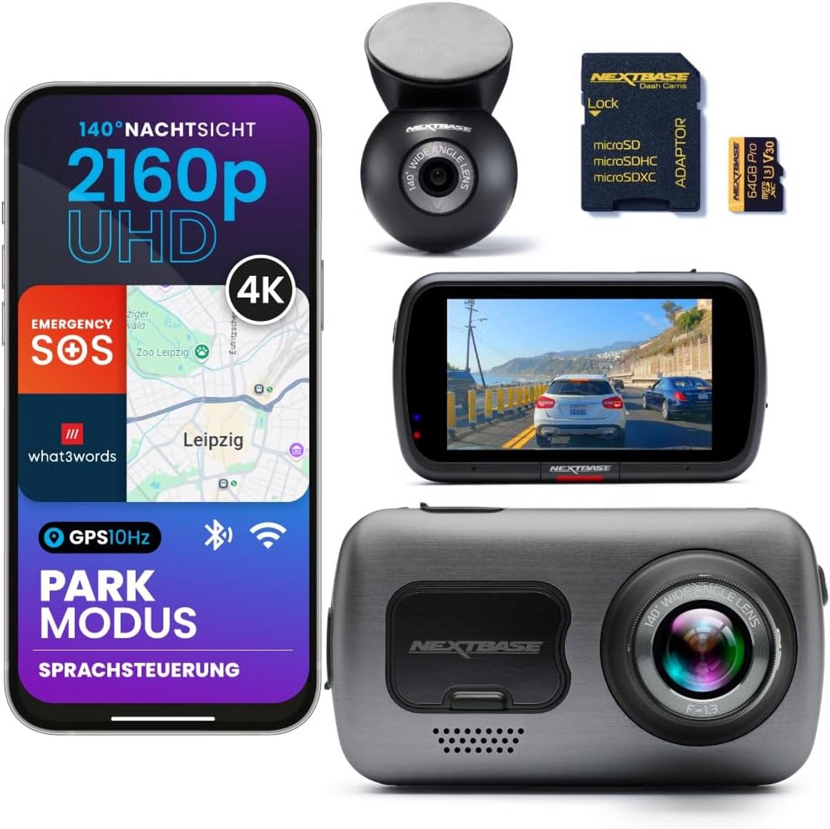 Dashcam Set - Auto Camera - Bewijs Bescherming - 4K UHD Stabilisatie - 64GB SD Kaart - Zwart