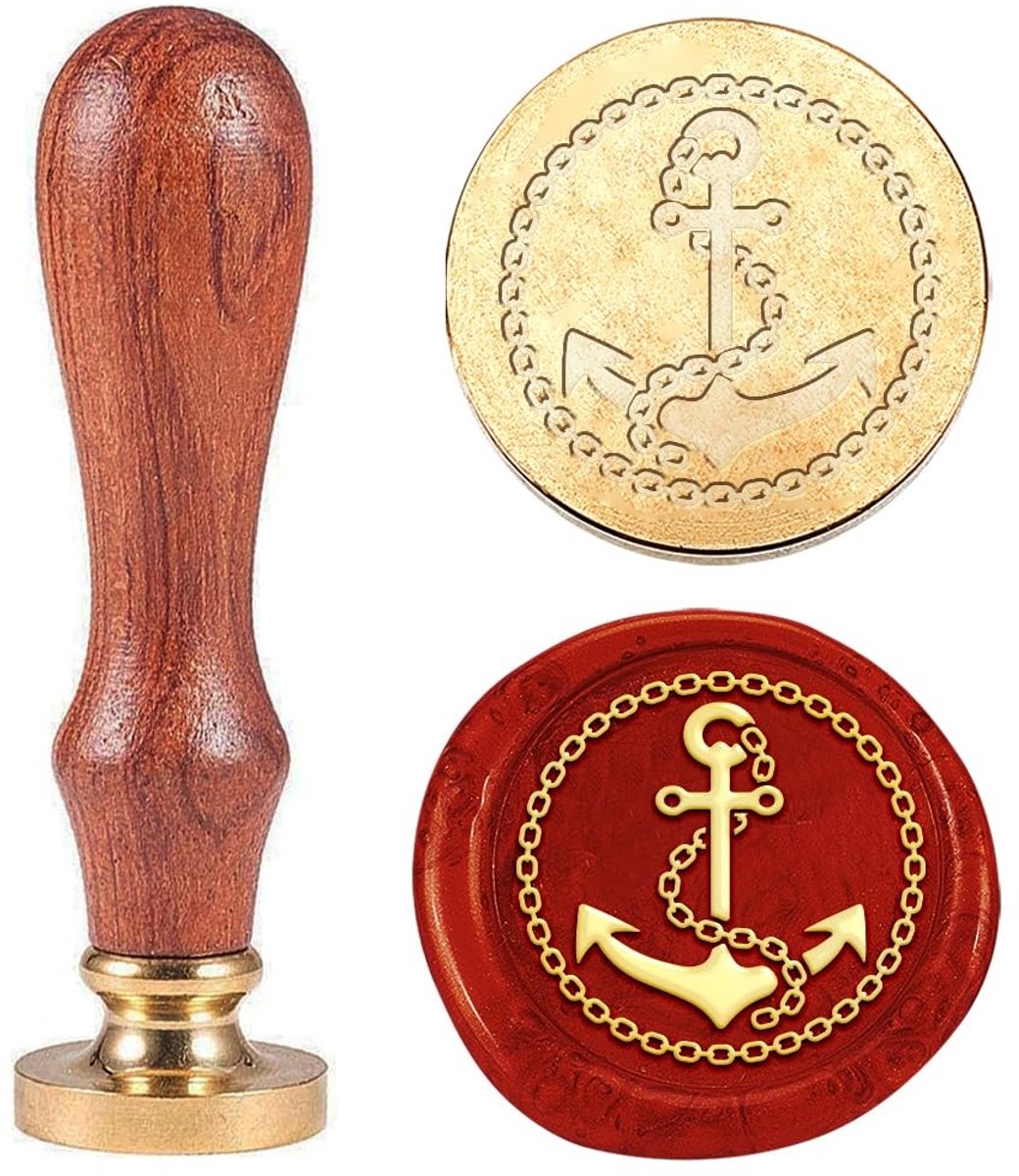Dailygoods- Waszegelstempel Vintage - 25 mm Messing Kopstempel - Houten Handvat - Anker/Helm Design - Envelopdecoratie - Perfecte Afdichting - Zegelstempel