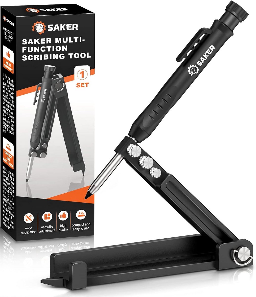 Multifunctioneel Tekengereedschap - Scribe Gauge - Precisie Lijnen Tekenen - Vorm Aanpasbaar - Compact Ontwerp - Zwart
