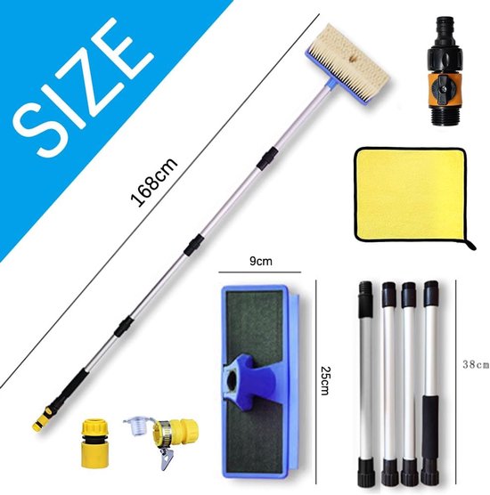 Autoborstel met Wateraansluiting - Wasborstel Telescoop - Voertuigen Reinigen - Verstelbare Lengte - 168 cm - Blauw — afbeelding 4