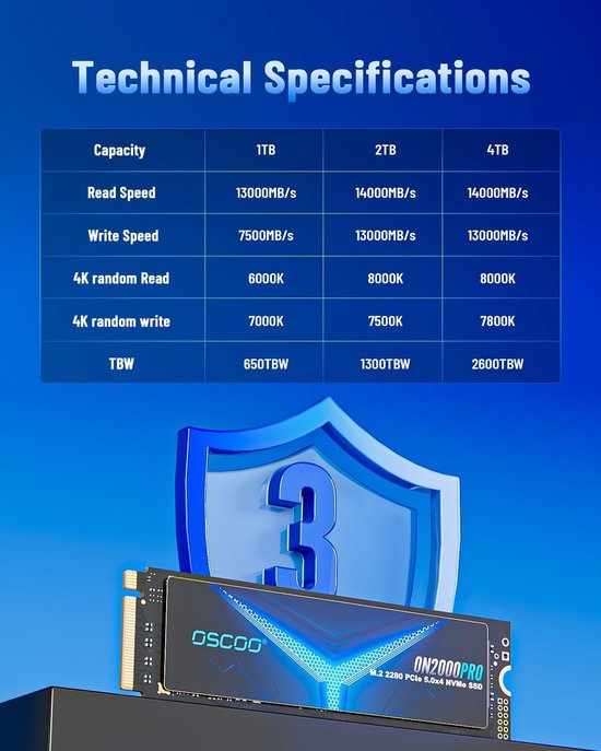 Interne SSD - NVMe Schijf - Snelle Data Opslag - Gen5 Interface - 2TB - Zwart — afbeelding 4
