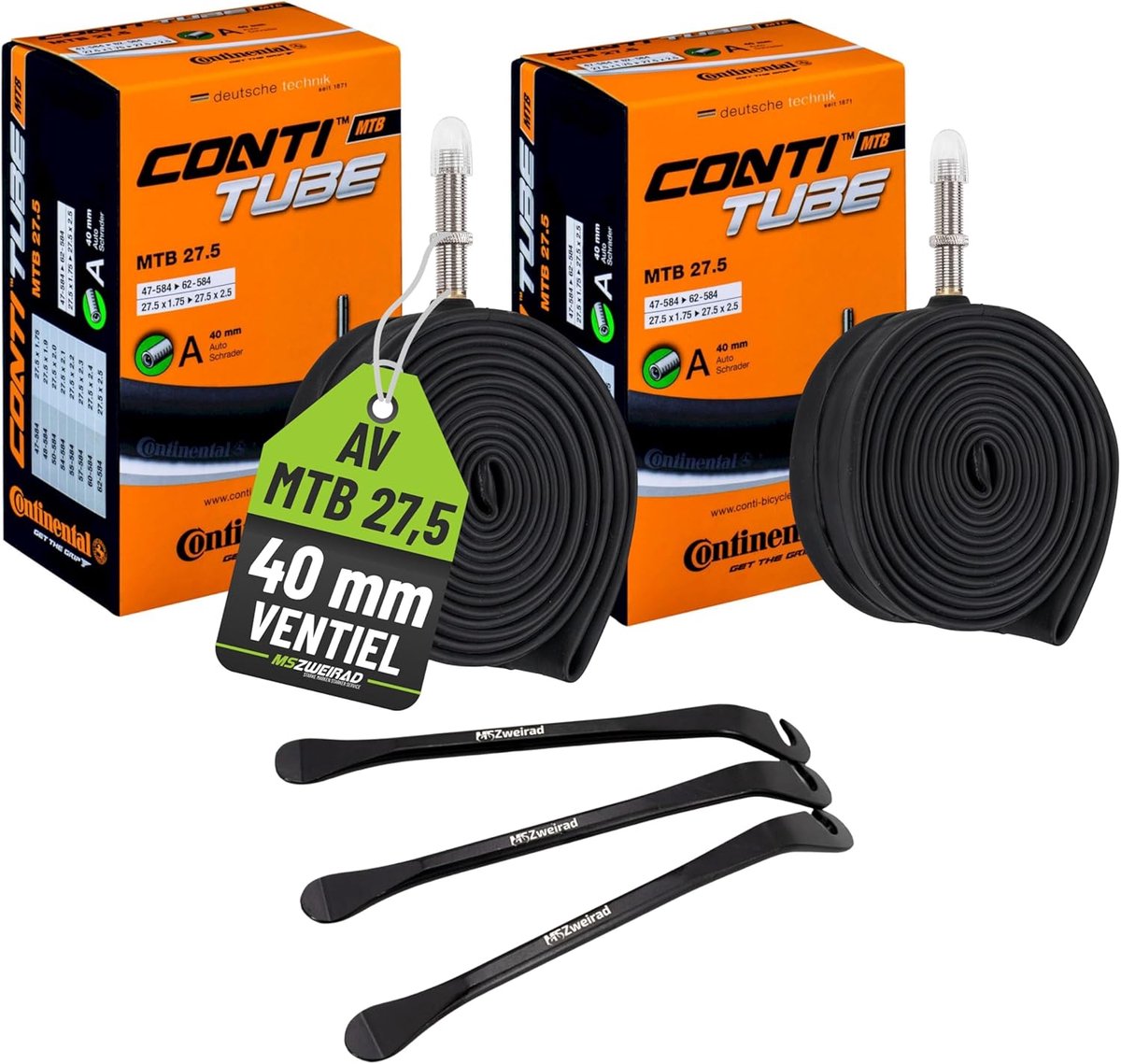 Fietsbinnenbanden Set - MTB Binnenbanden - Mountainbiken - Inclusief Bandenlichters - 27.5 Inch 47-62 - Zwart