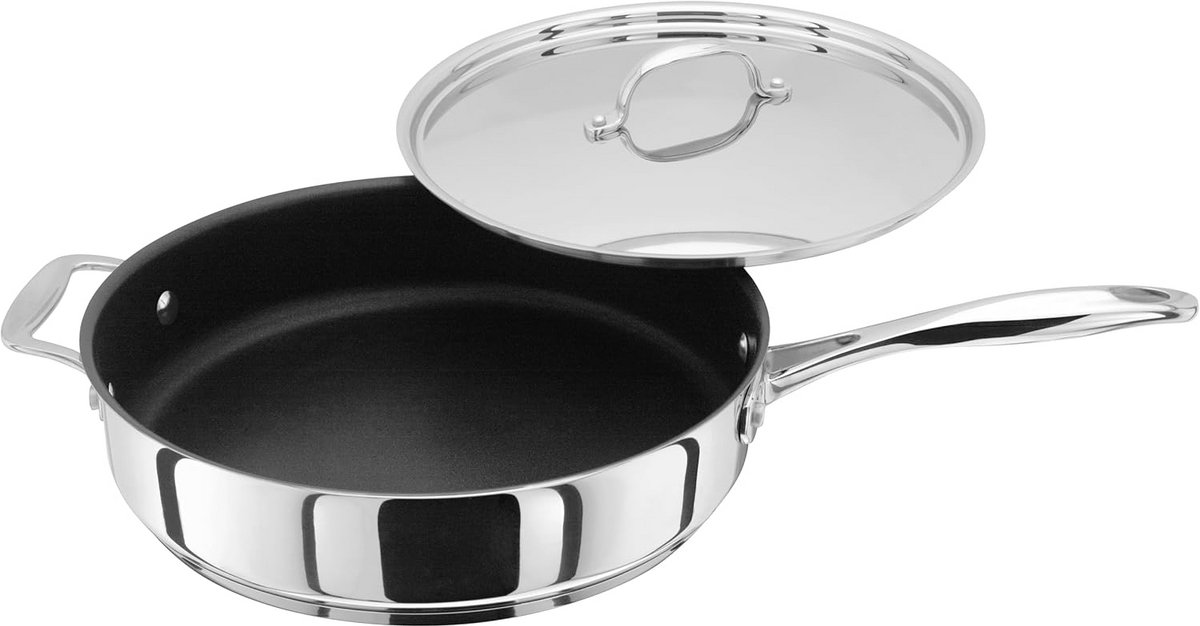 Koekenpan - Koekenpan met deksel - Koken en bakken - Gelijkmatige warmteverdeling - 28 cm - Zilver