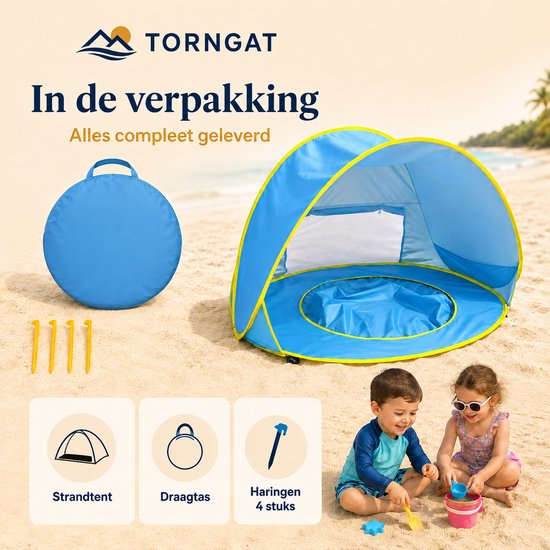 Torngat Baby Strandtent met Zwembad – Pop Up Babytent & Kinder Speeltent met UV 50+ Bescherming – Schaduw Boven je Baby, Water of Zand bij de Voetjes – Strandtentje voor Baby, Strand, Tuin, Balkon, Camping & Vakantie – Opvouwbaar & Draagbaar – Blauw — afbeelding 5
