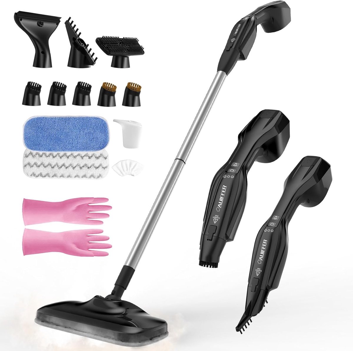 Stoomreiniger Vloer - Multifunctionele Mop - Grondig Reinigen - Chemietvrije Werking - 17 Accessoires - Zwart