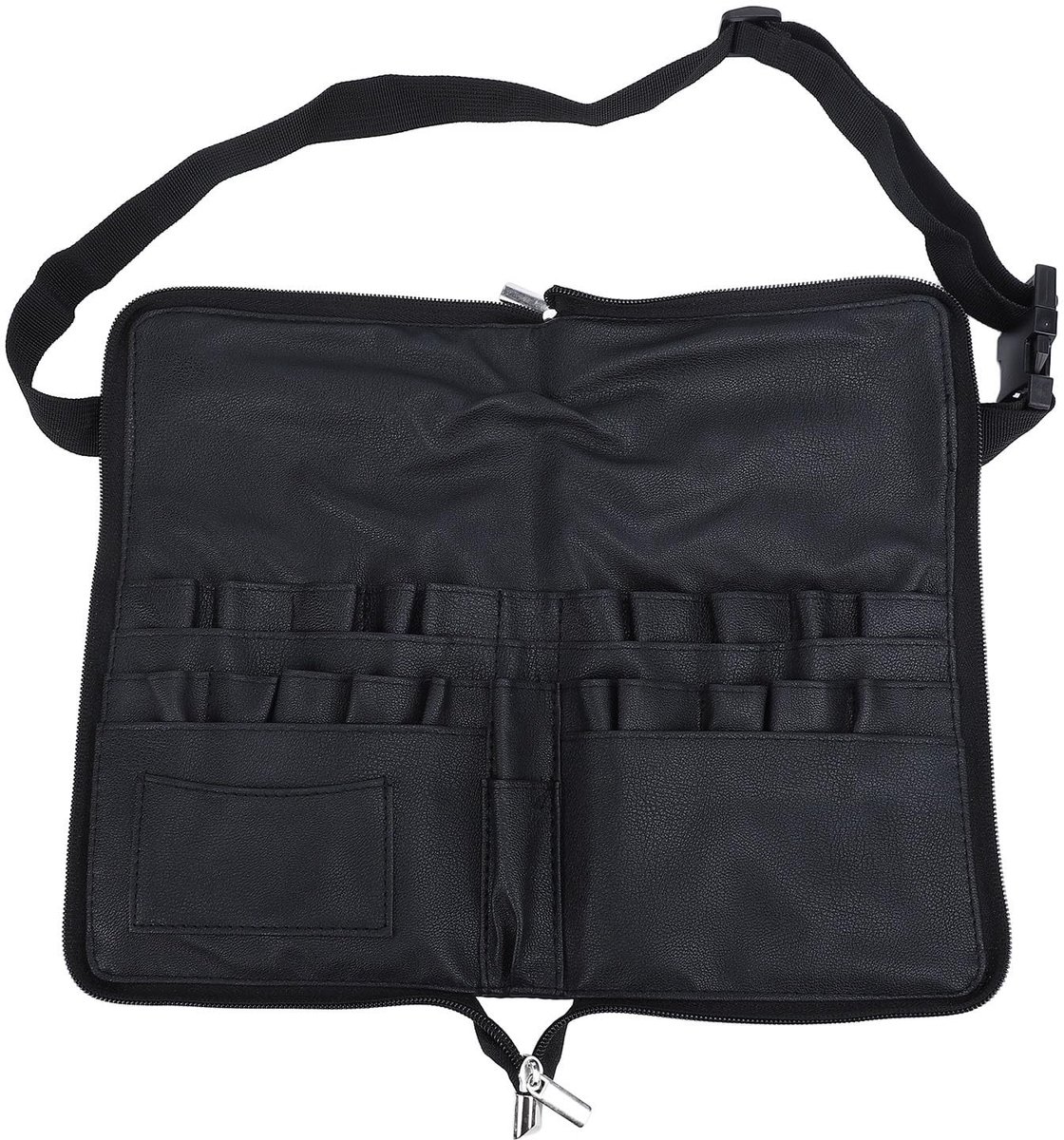 Dailygoods- Make-upborstelriemhouder Draagbaar - Verstelbare Riem - 23 Zakken - PU-materiaal - 34 x 27 cm - Veilige Opslag met Ritssluiting - Make-upborsteltas